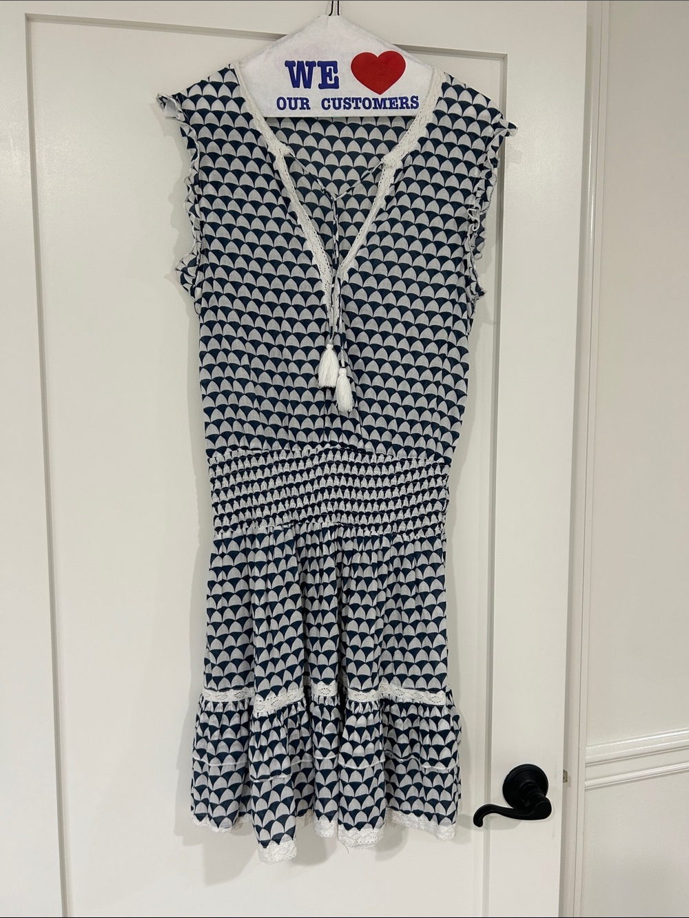 Melissa Odabash Navy and White Sleeveless Midi Dress